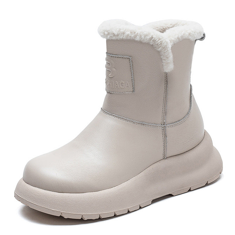 Women's Solid Color With Fur Thickened Warm Snow Boots