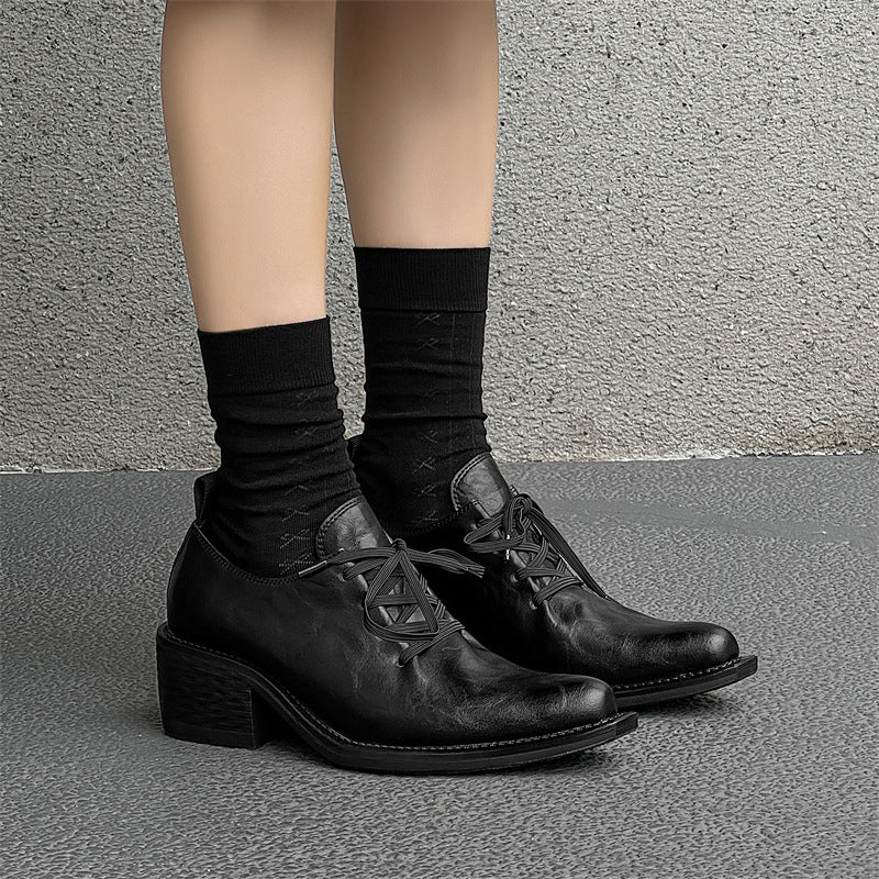 Men's Niche Ruffle Pointed Platform Derby Leather Shoes