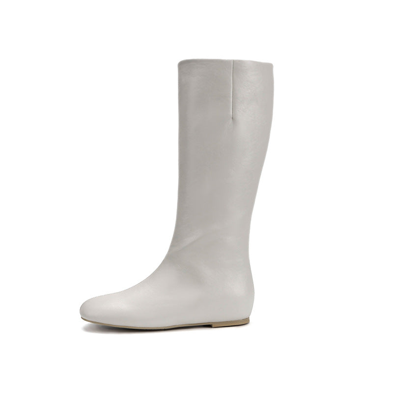 Veet High Female Retro Square Sleeve Women's Leather Boots