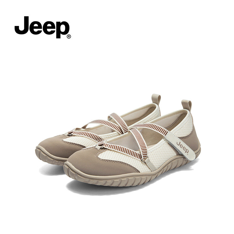 Women's Jeep Vintage Mary Jane Velcro Soft Bottom Ballet Breathable Men's Shoes