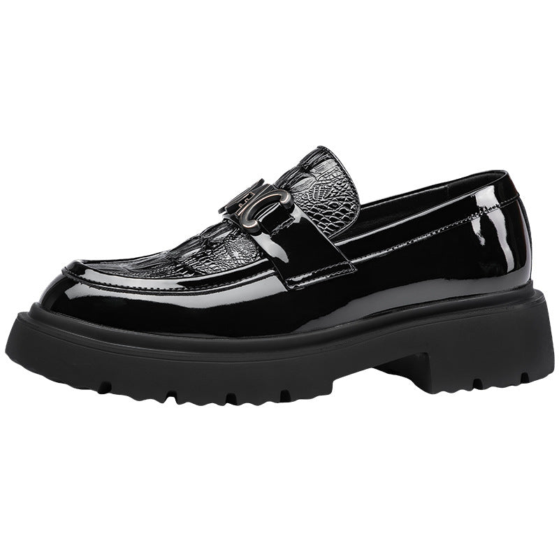 Male Youth British Business Black Platform Leather Shoes