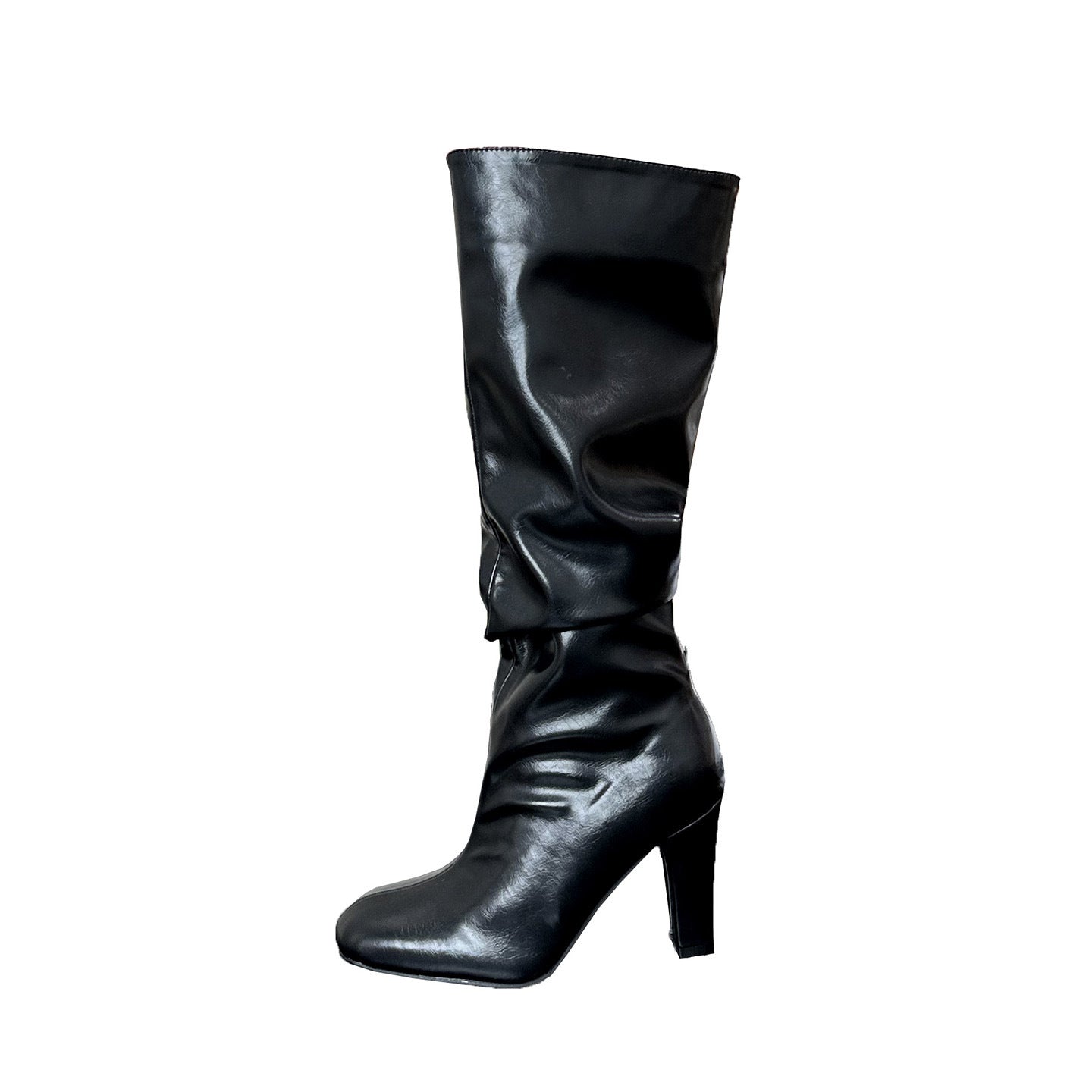 Women's Pleated Pile Style Black Hot High Long Sleeve Heels