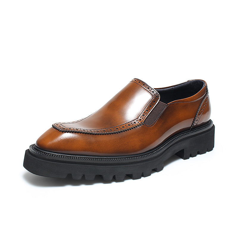 Men's Thick-soled Slip-on Top Layer Cowhide Glossy Men's Business Leather Shoes