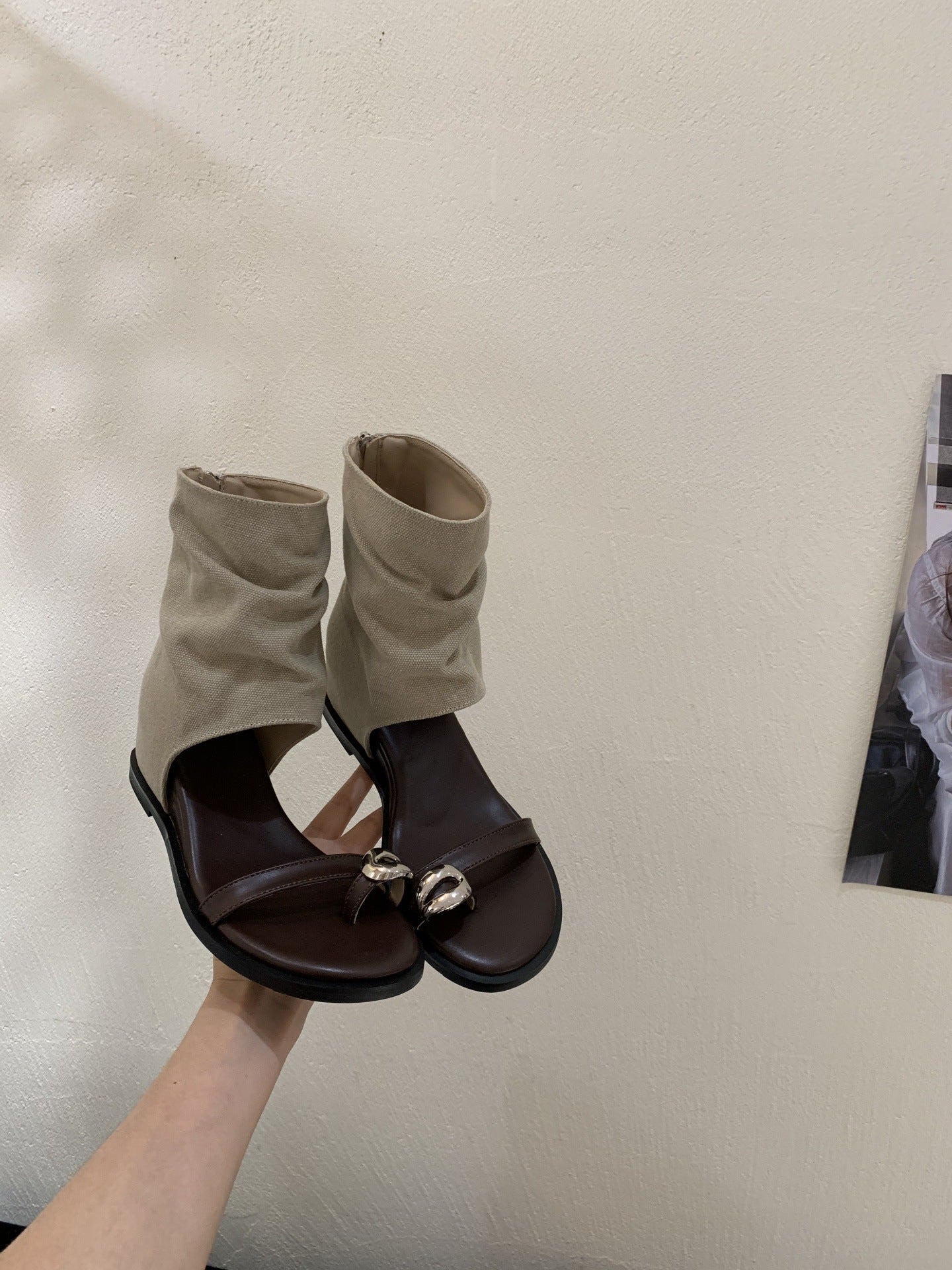 Women's Increasing Insole Retro Old Money Style Metal Buckle Open Toe Boots