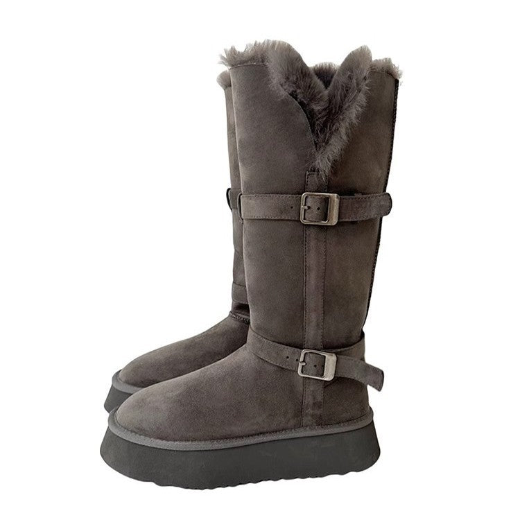 Women's Double Face Wool Gray Winter Thick Snow Boots