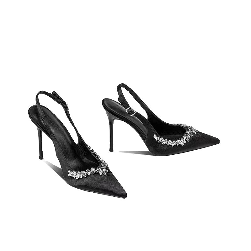 Women's High Stiletto Pointed Temperament French Pumps Word Strap Closed Heels