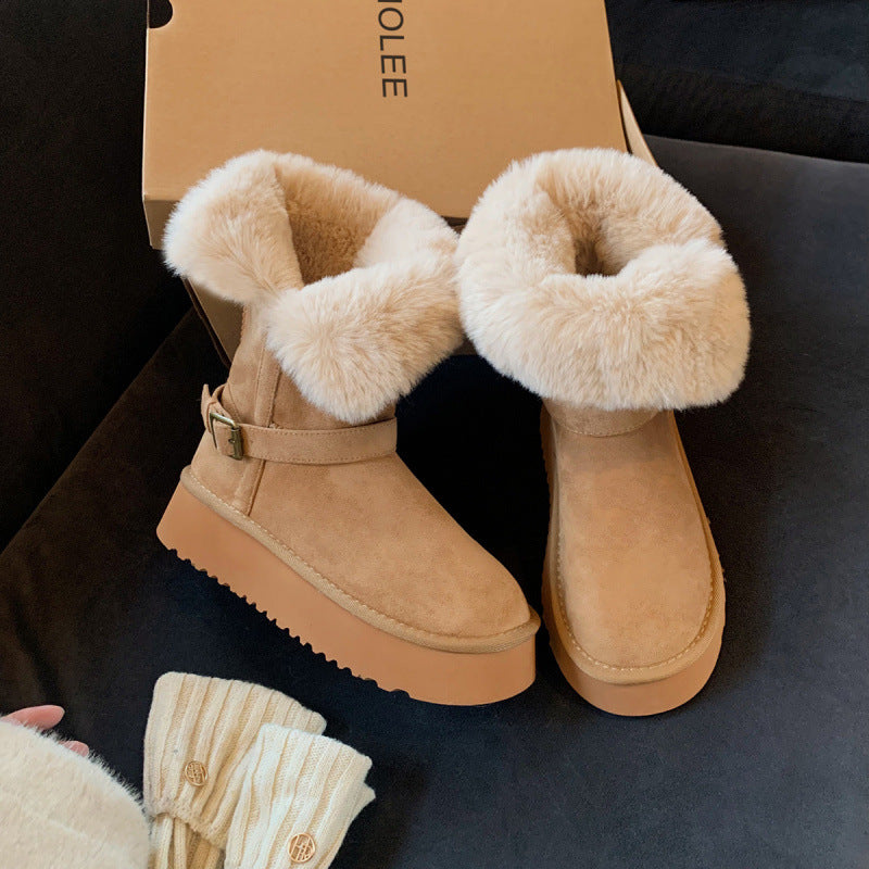 Women's Fur Flip-up Veet Warm Cotton Long Snow Boots