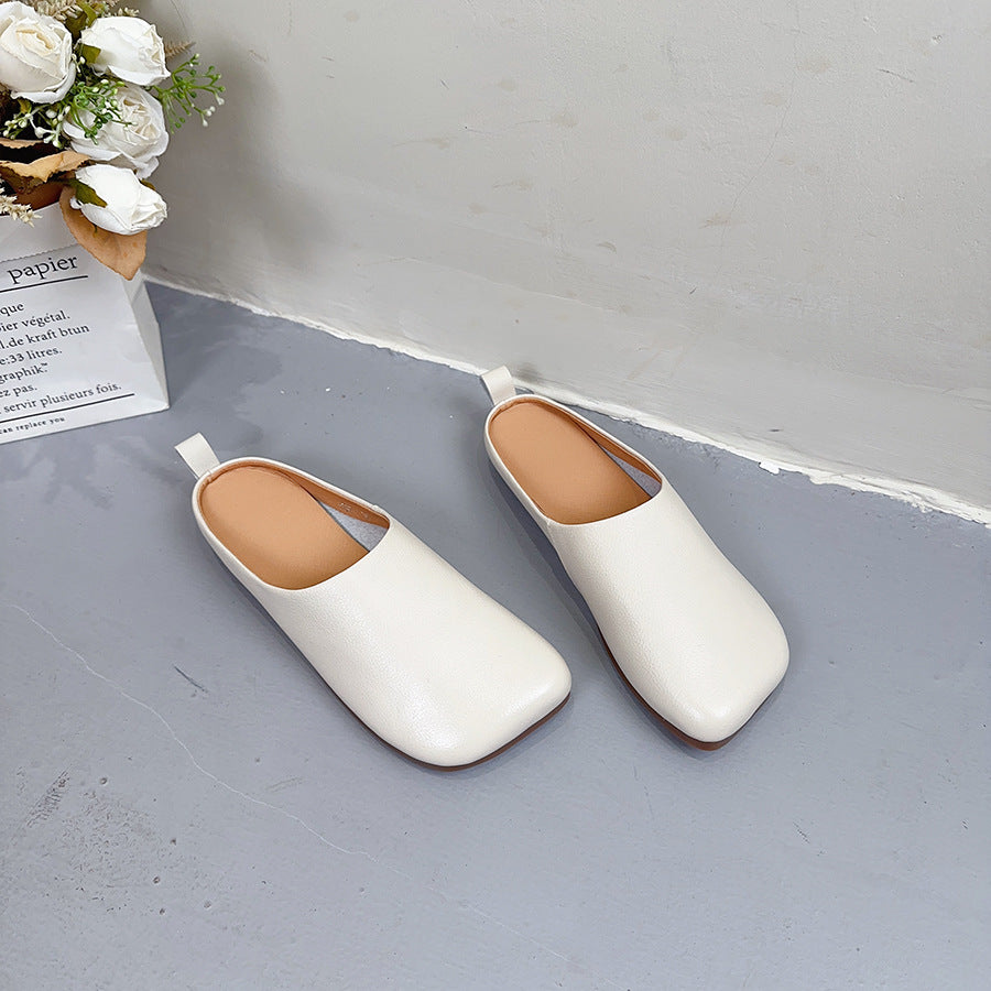Square Head Korean Style Bag Top Layer Slippers