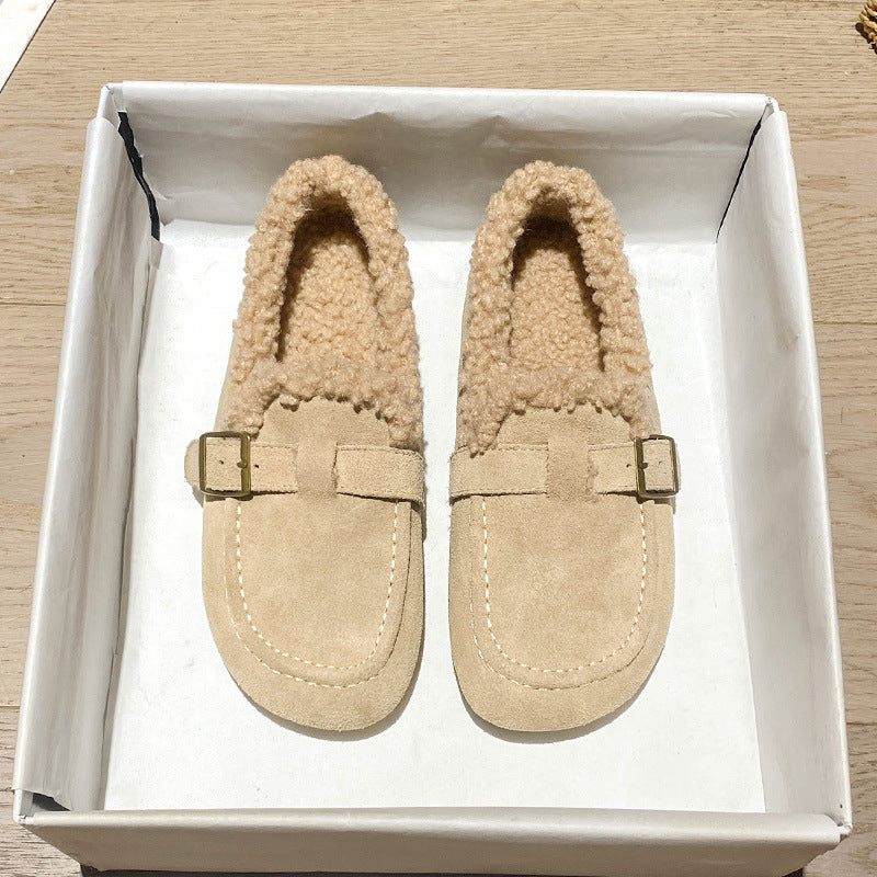 Women's Thick Winter Fur Outer Wear Cotton Men's Shoes