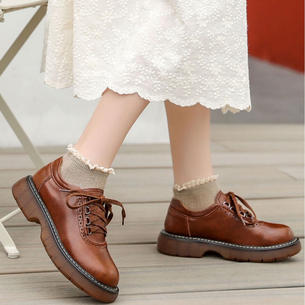 Round Toe Female British Style Single-layer Leather Shoes