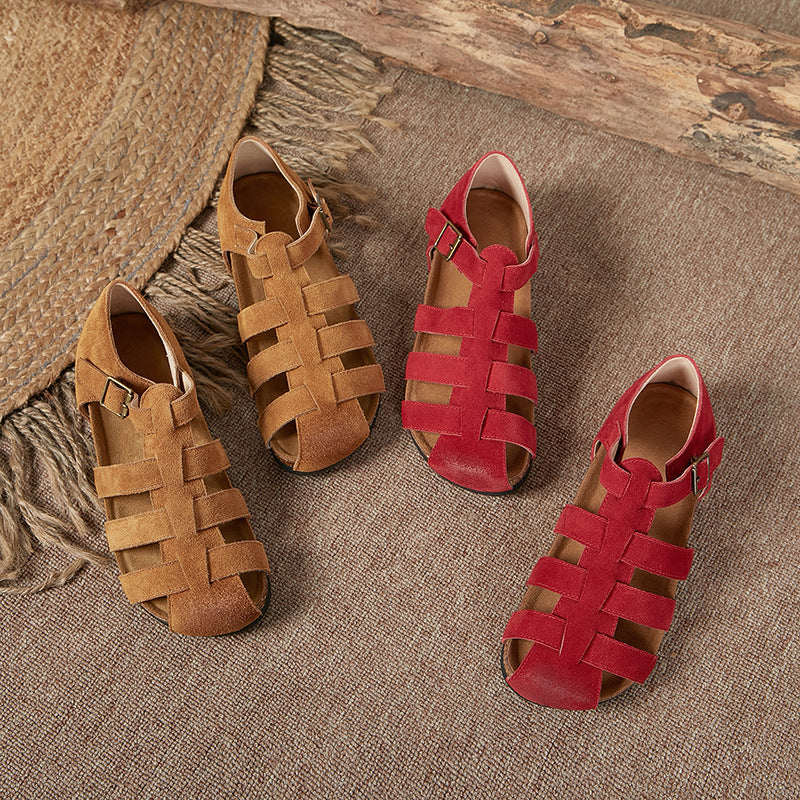 Women's Genuine Retro Closed Toe Roman Flat Sandals