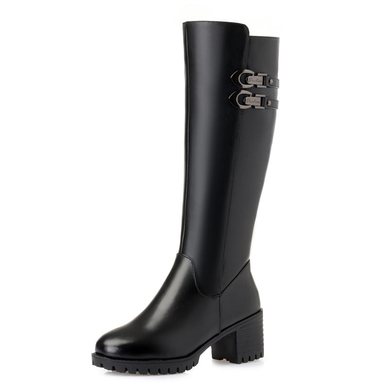 Women's Winter Slimming Tube Genuine Wool Cotton Large Boots