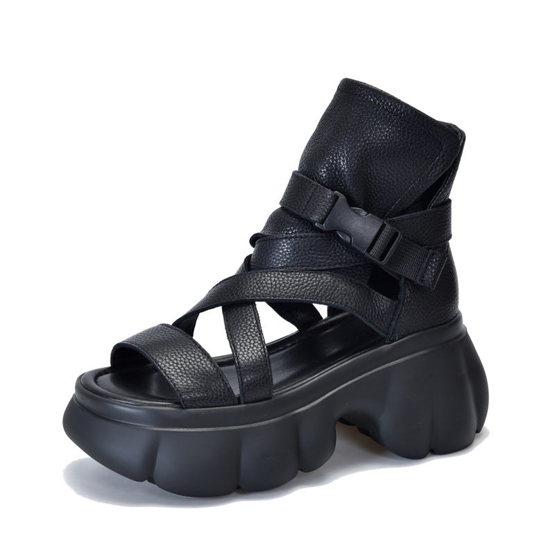 Price First Layer Cowhide Hollow Platform Genuine Sandals