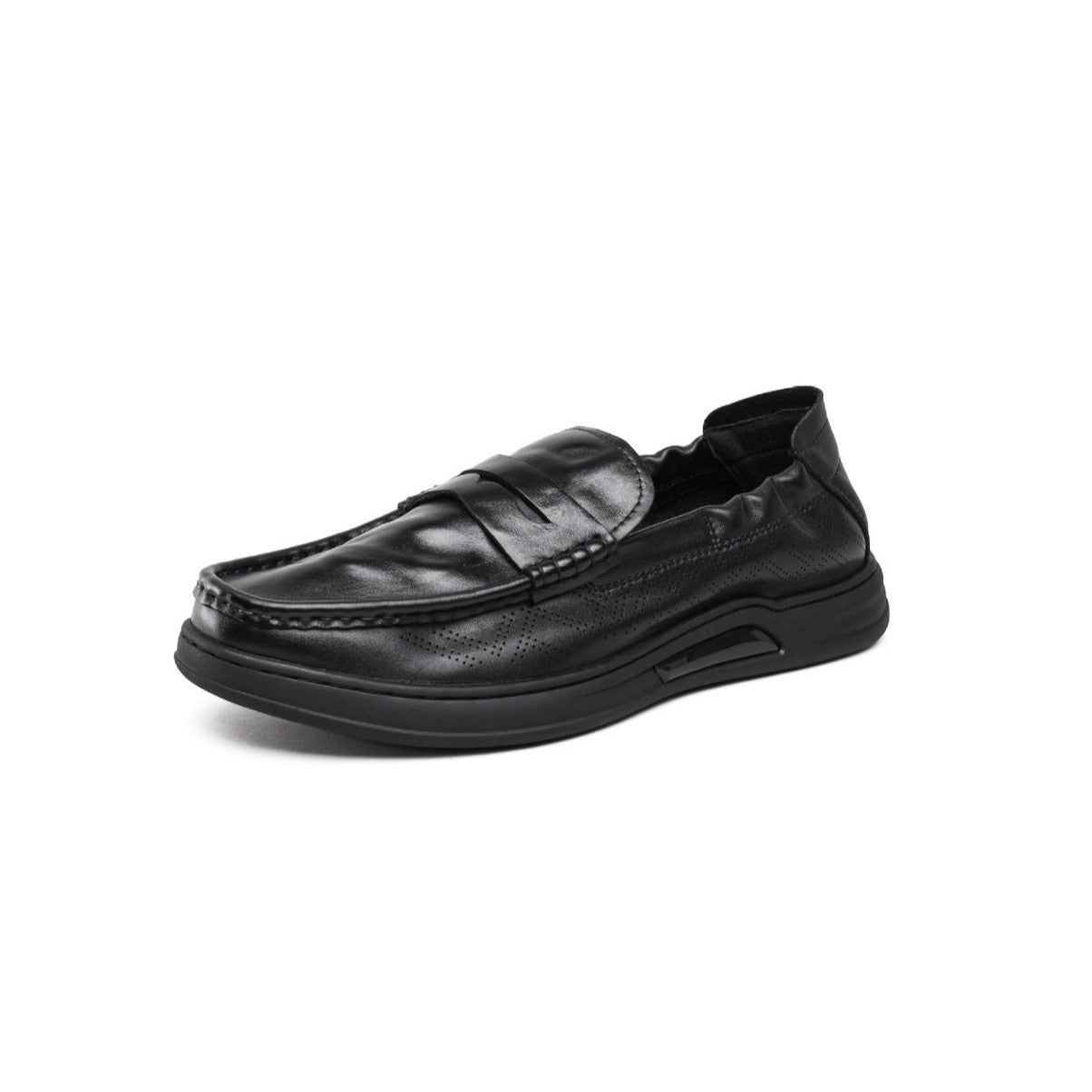 Men's First Layer Cowhide Perforated Soft Bottom Leather Shoes