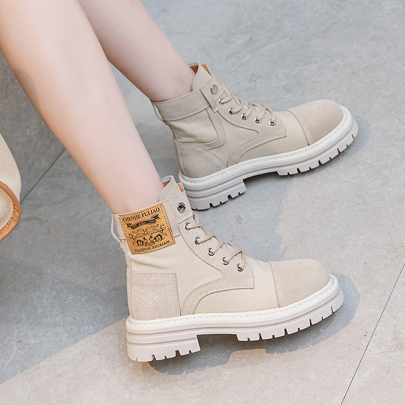 Women's Thin Genuine Platform Martin Height Increasing Insole Desert Travel Boots