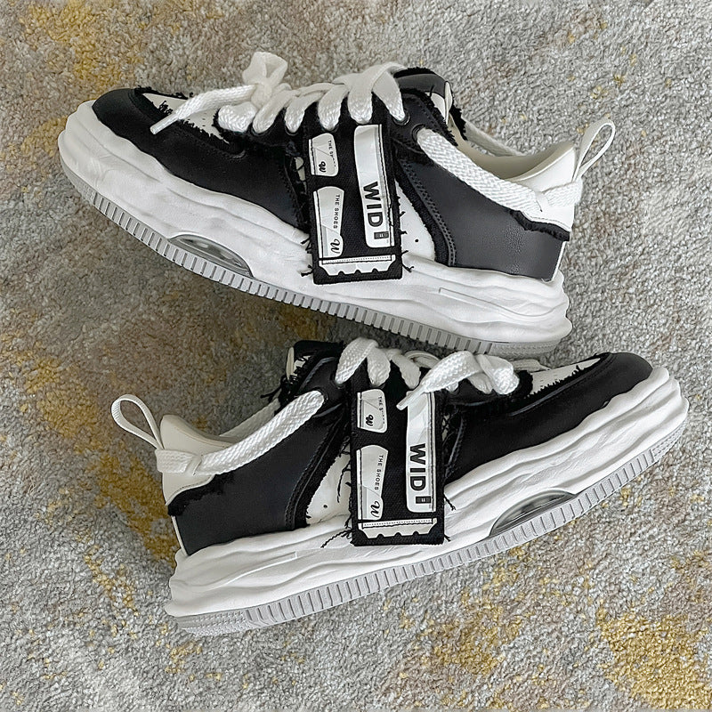 Black White Platform Height Increasing Dissoed Sneakers