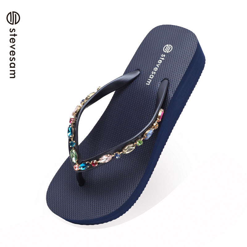 Women's Rhinestone Summer Tide Thick Bottom Beach Slippers