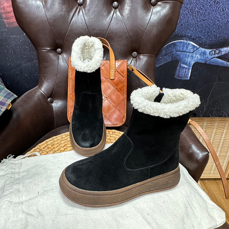Women's Bottom Lamb Fur Warm Middle Northeast Snow Boots