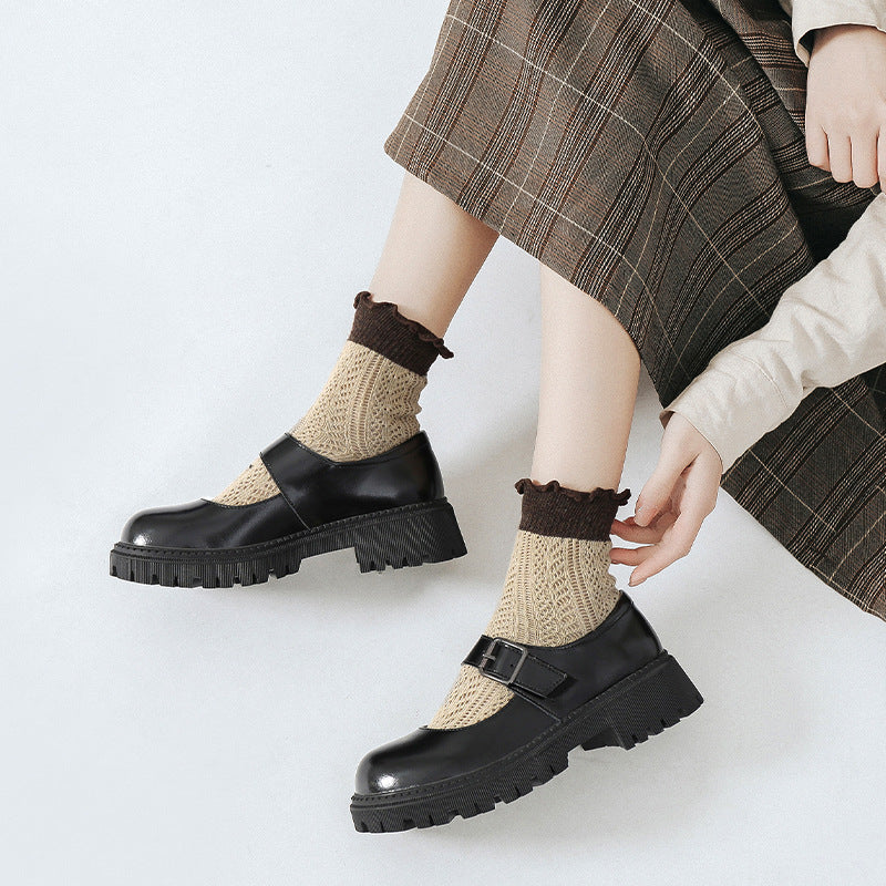 Women's College Style Uniform Pumps Thick Bottom Leather Shoes