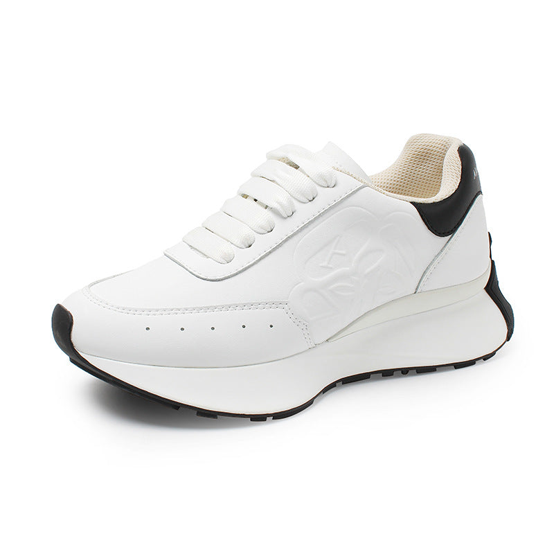 Women's Cowhide Breathable Daddy Sports Thick Bottom White Hight Sneakers