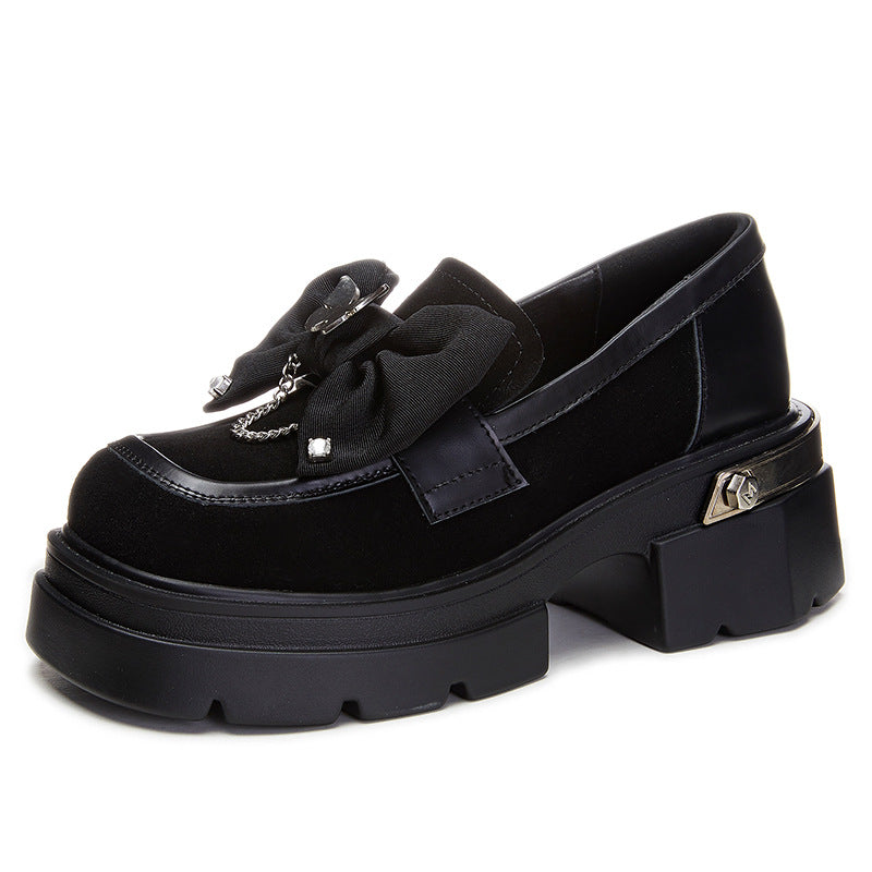 Women's Bowknot Small Black Platform Increased Authentic Women's Shoes