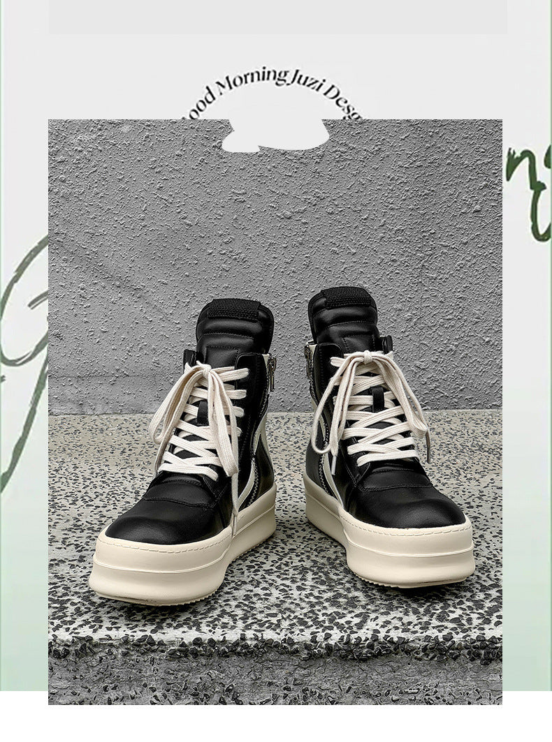 Men's Booties Inverted Triangle Black White Personalized Thick Bottom Hight Boots