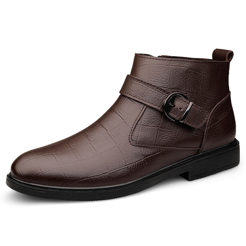 Men's Slip-on Surface Fleece-lined Warm Leisure Plus Leather Shoes