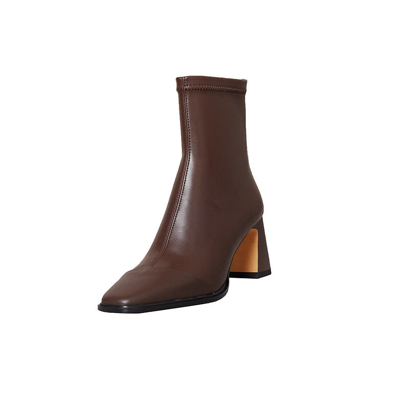 Women's Retro Skinny Martin Fleece-lined Square Toe High Boots