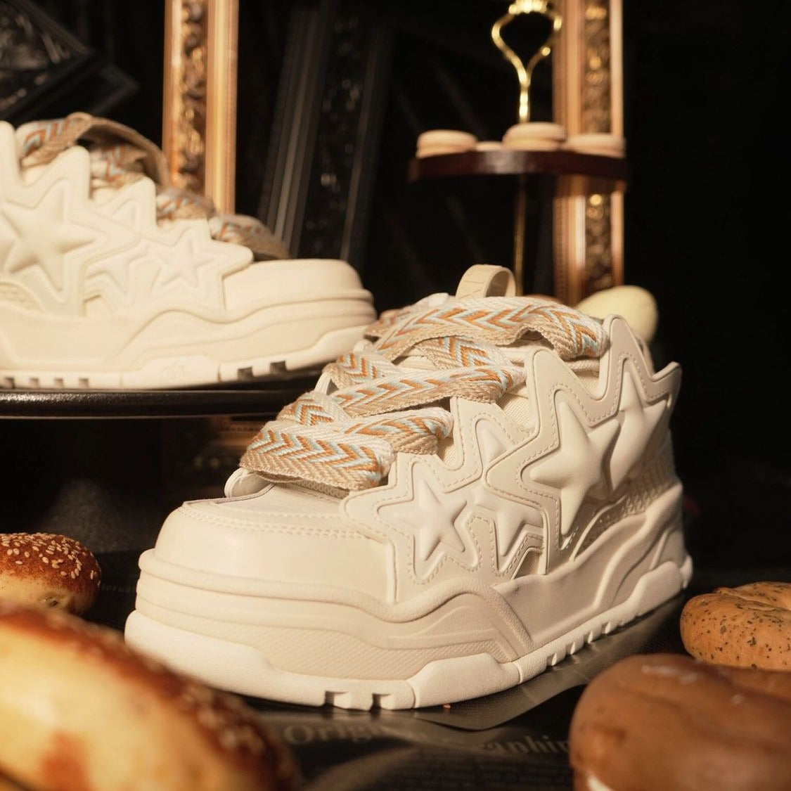 Men's Cream Bread Star Height Increasing Couple Sneakers