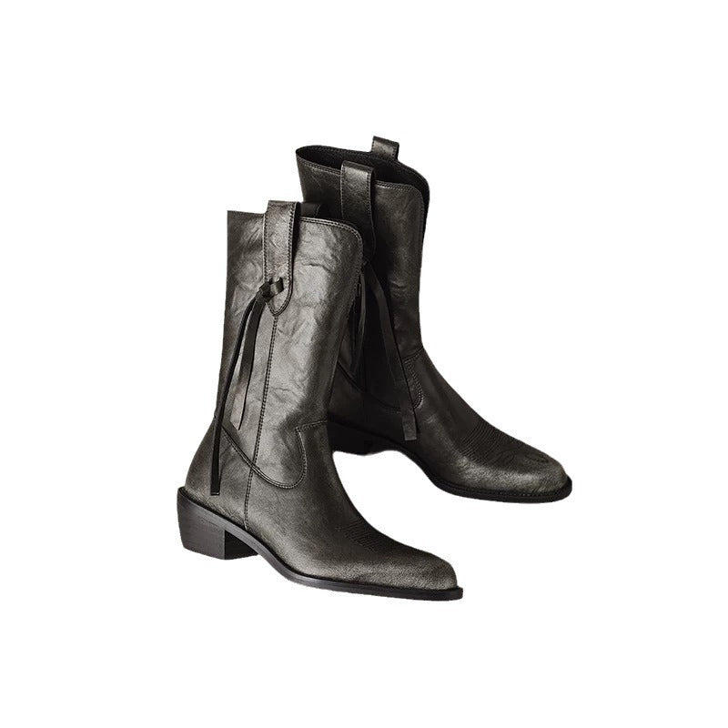 Nara Temperament Pointed Toe Chunky Retro Knee-high Boots