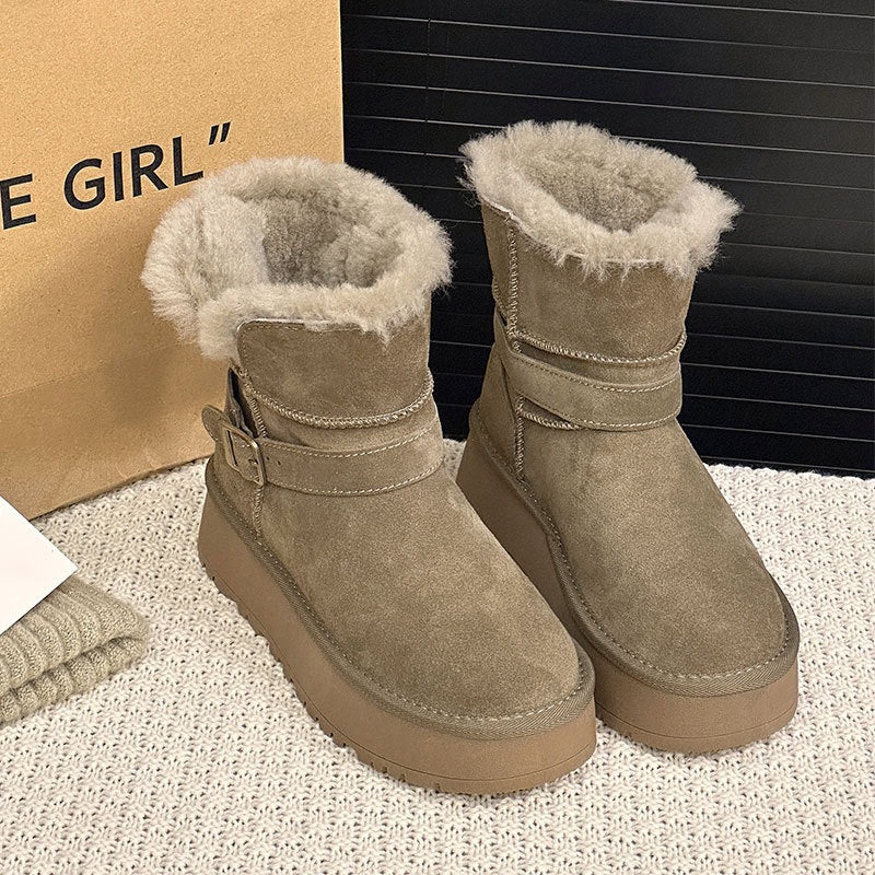 Women's Fabric Cow Suede Mouth Real Wool In Insole Containing Women's Snow Boots