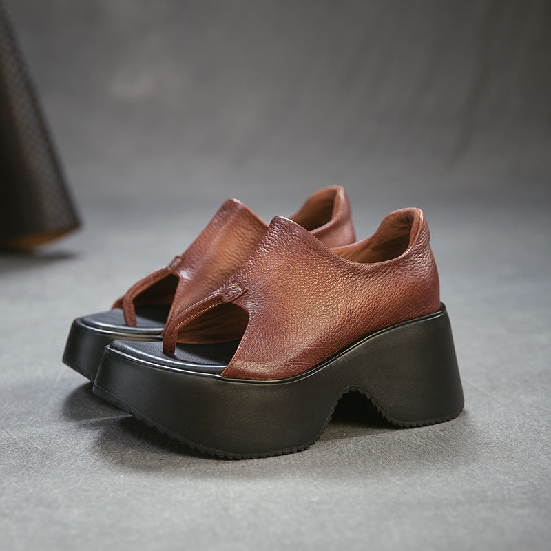 Women's Comfortable Height Increasing Toe Covering Fashion Street Side Women's Shoes