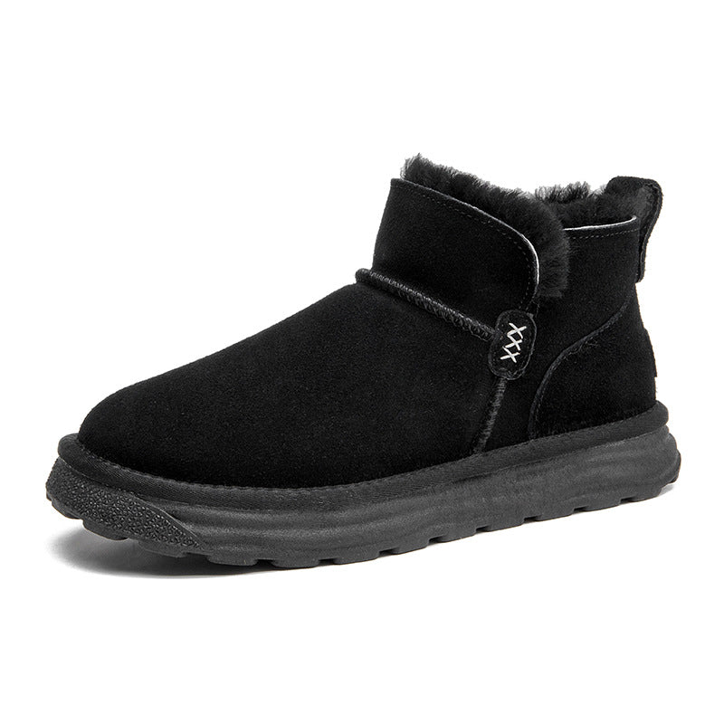 Men's Sheep Fur Integrated Waterproof Glossy Fleece Snow Boots