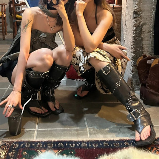 Women's High Hot Genuine Pants Pipe Flip-flops Boots