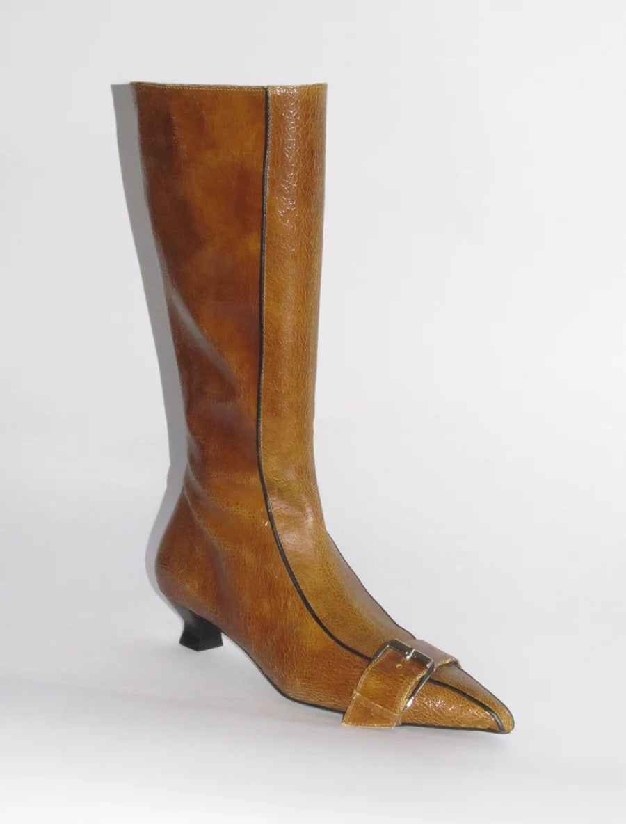 Women's Version Niche Retro Belt Buckle Chunky Side Zip Slimming Women's Leather Boots