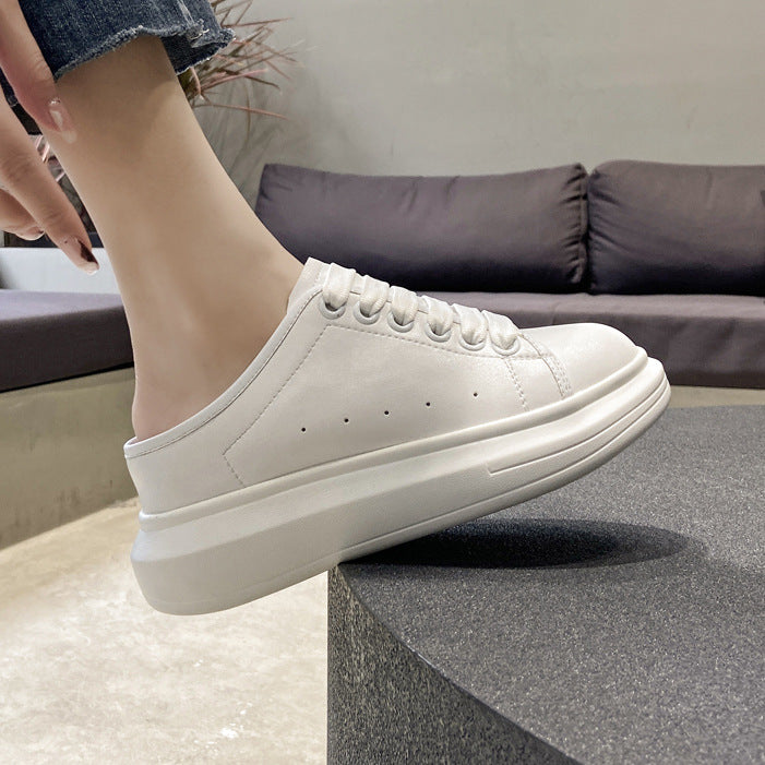 Women's White Height Increasing Insole Summer Genuine Mcqueen Closed Toe Women's Board Shoes