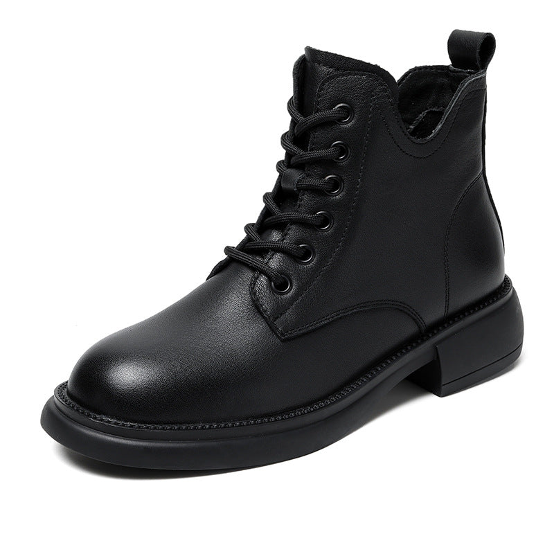 Women's Layer Cowhide V Cut Short Tube Boots