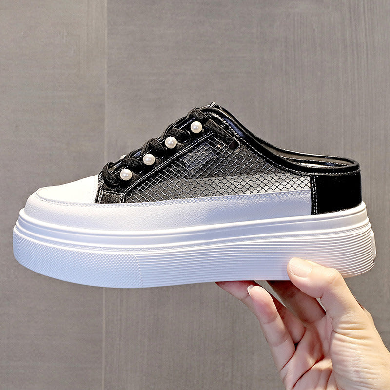 Women's Cap Platform Muffin Height Increasing Insole Pearl Slippers