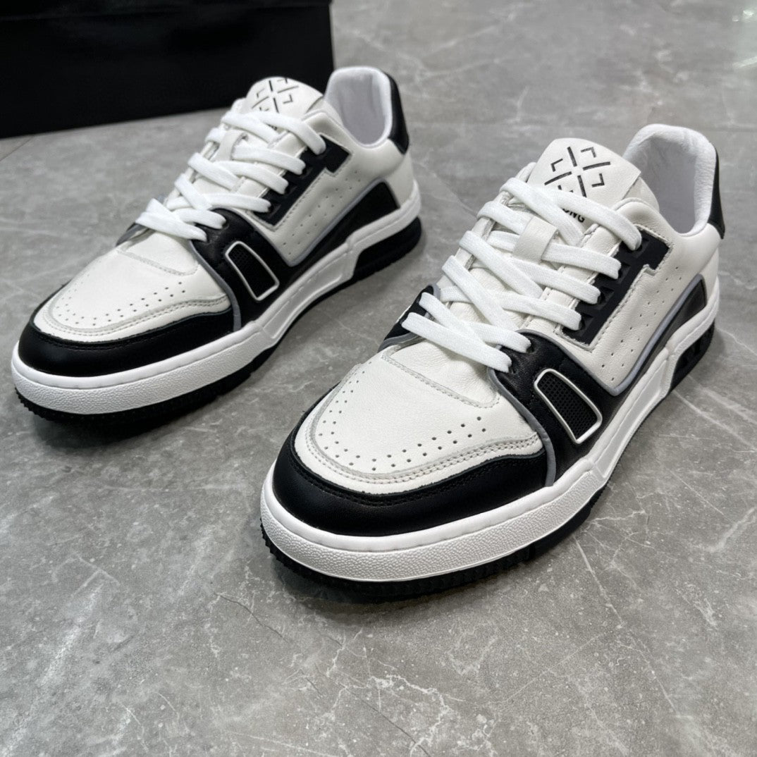 Men's Genuine White Top Layer Cowhide Panda Men's Shoes