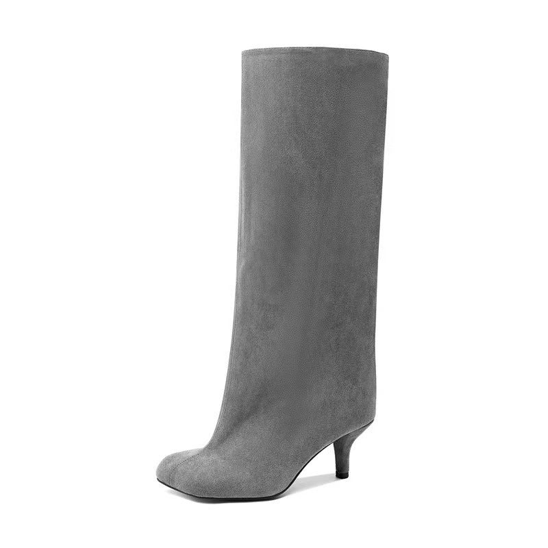 Women's Square Toe Stitching Stiletto Straight High Simple Women's Leather Boots