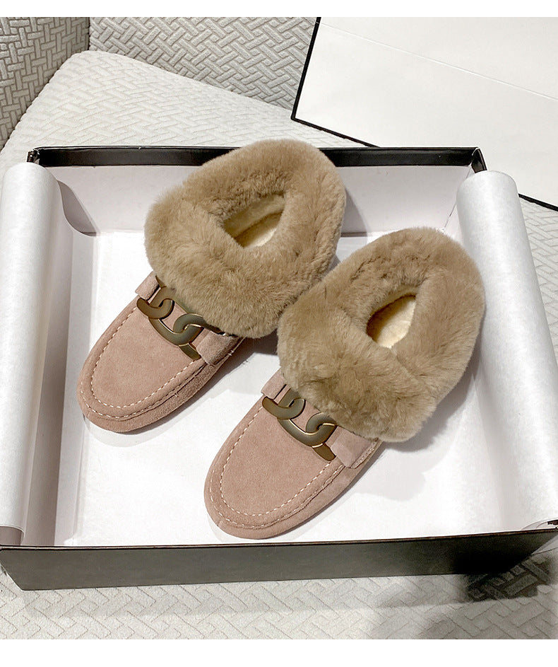 Women's Genuine Platform Thermal Cotton Fleece-lined Rabbit Hair Snow Boots