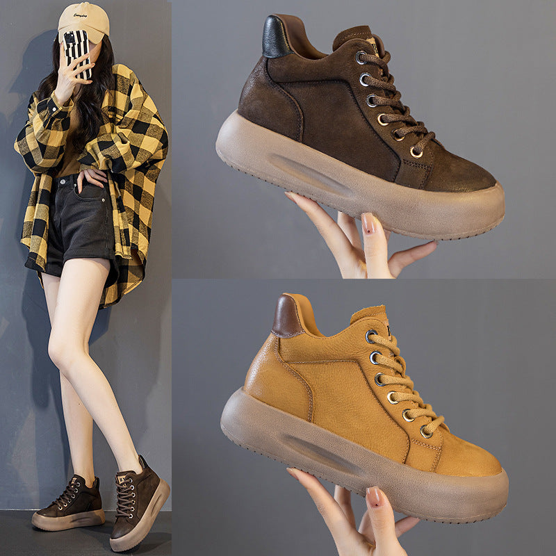Women's First Layer Cowhide Platform Genuine With Casual Shoes