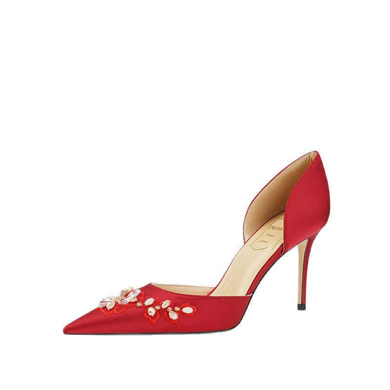 Women's Flower Rhinestone Wedding Temperament Banquet High Heels