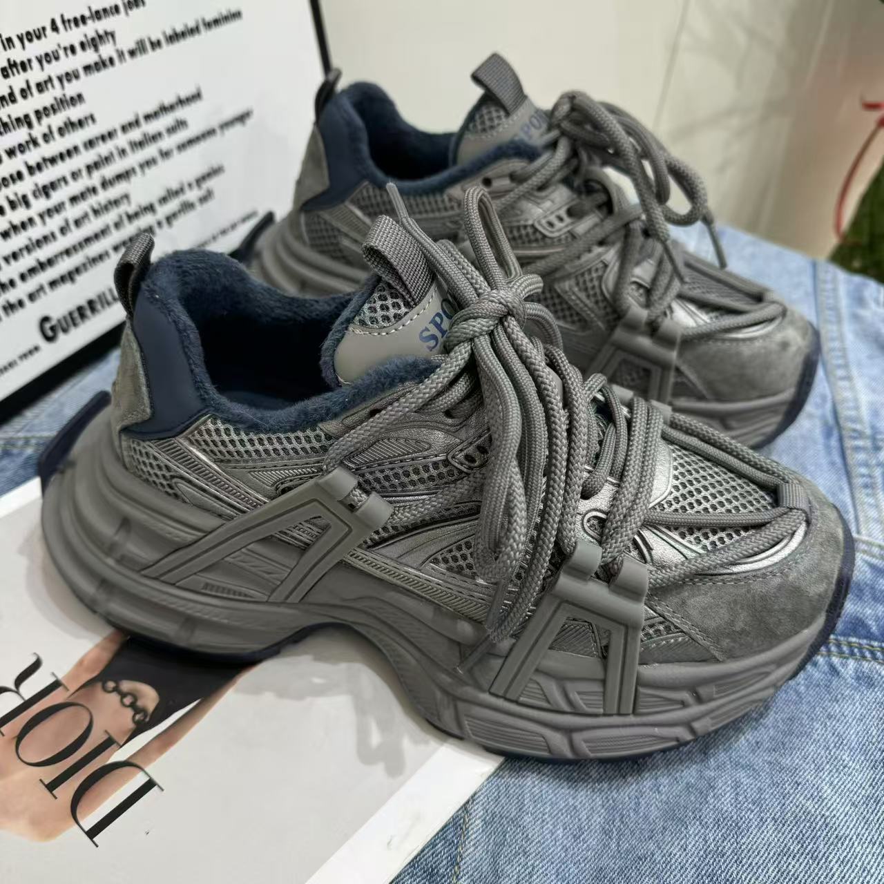 Warm Platform Dad Female Mesh Breathable Sneakers