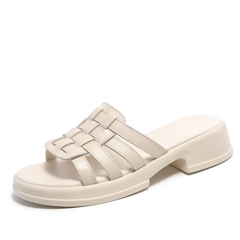 Summer Korean Style Hand-woven Retro Platform Slippers