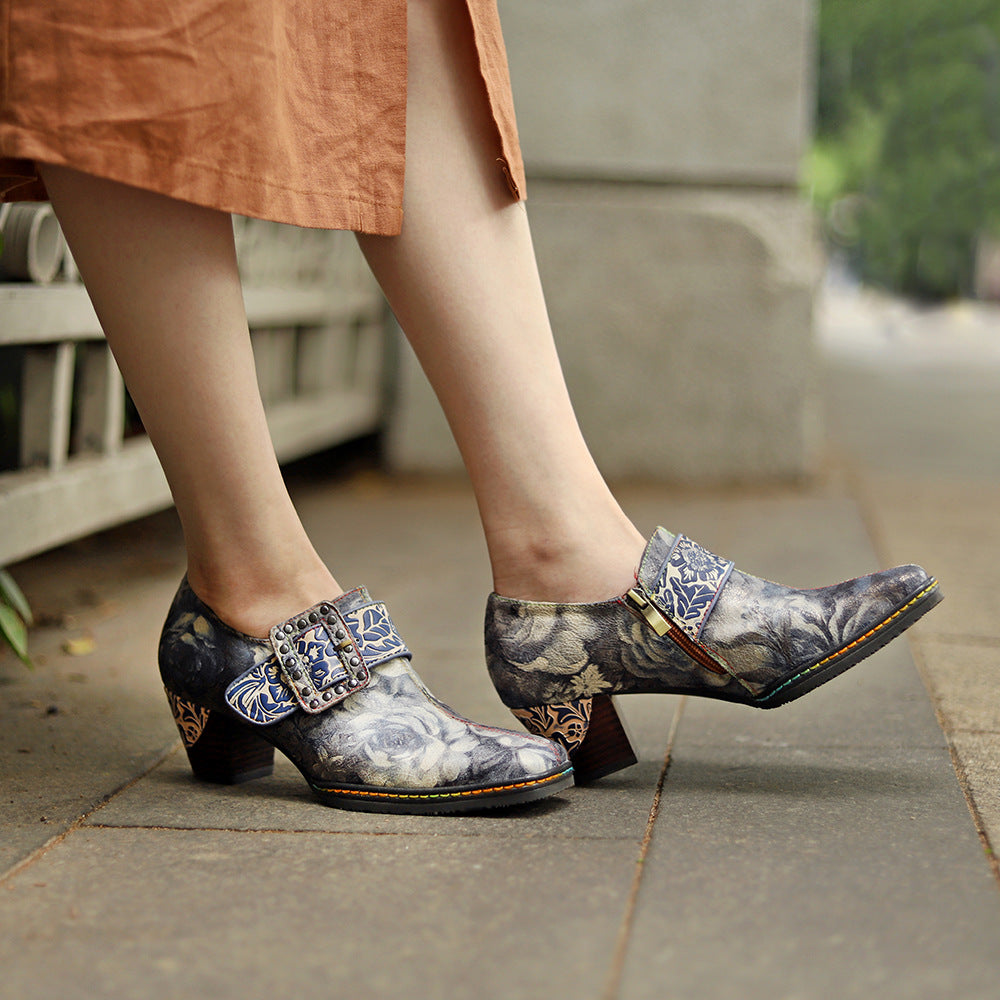 Women's Chinese Retro Style Ink Painting Printing Heels
