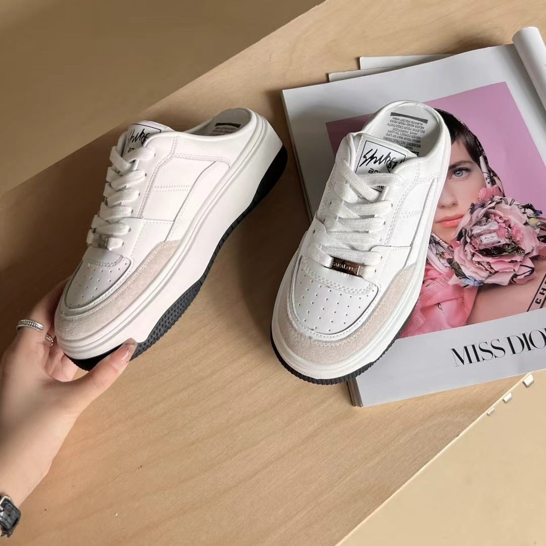 Women's Toe Thick-soled Sports White Board Half Summer Outer Slippers