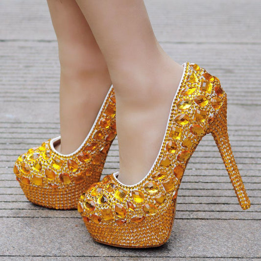 Plus Size White Rhinestone Wedding Pumps Women's Shoes