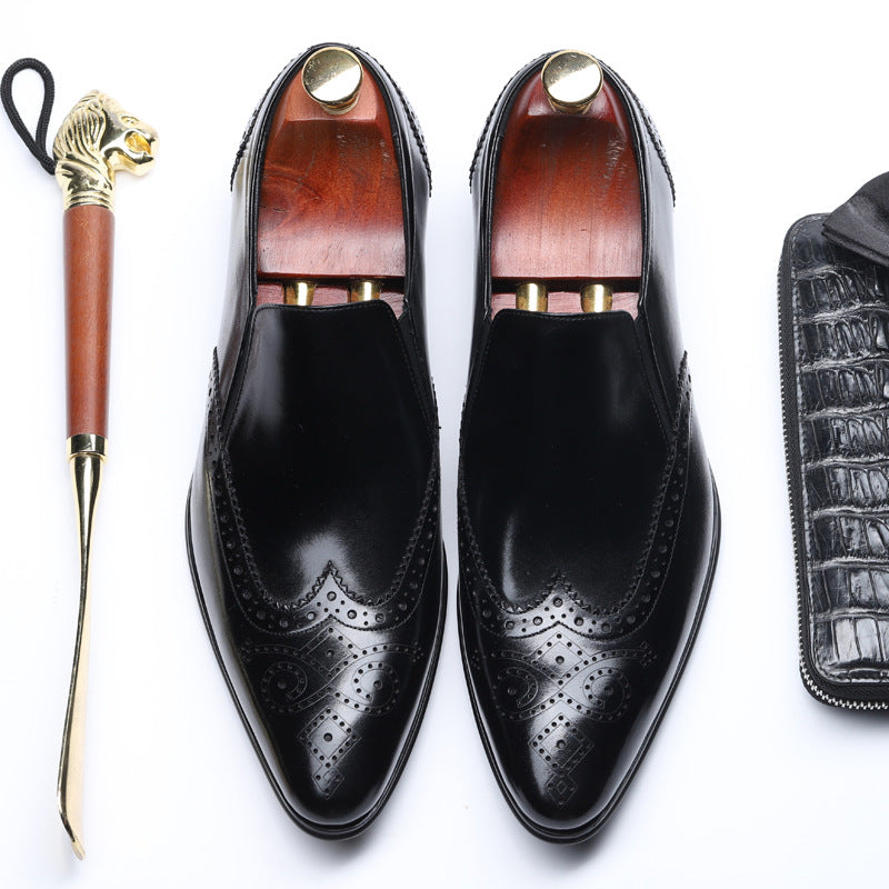 Men's Wear British Slip-on Low Cut Cowhide Leather Shoes
