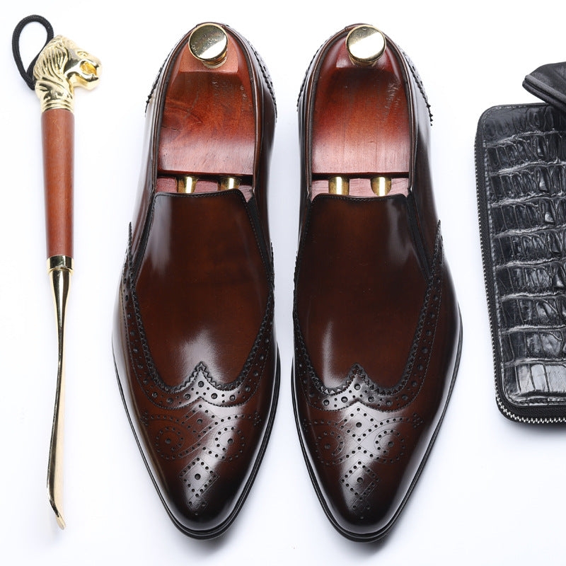 Men's Wear British Slip-on Low Cut Cowhide Leather Shoes
